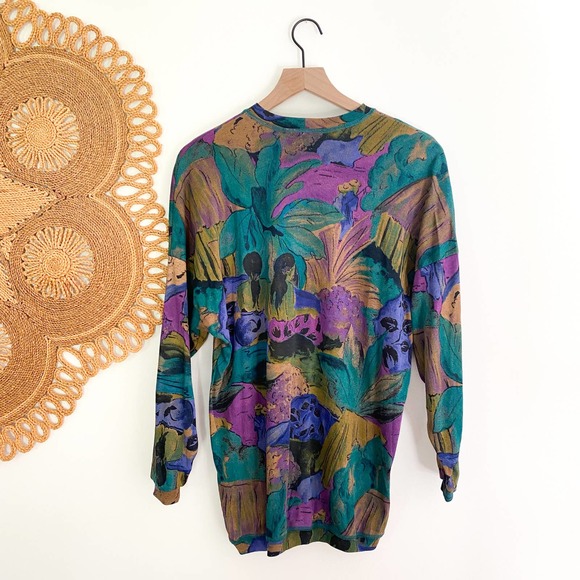 Vintage 90s Grunge Karen Kane Lightweight Oversized Abstract Floral Sweater - Picture 7 of 9